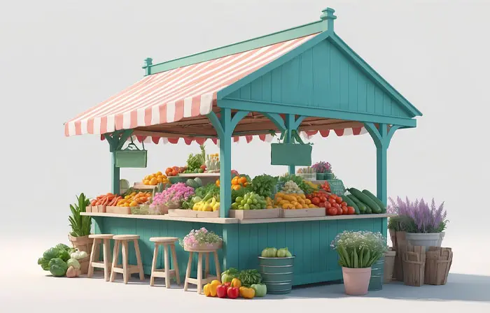 Vegetable Shop Display 3D Illustration in Cartoon Style image